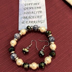 Genuine Sodalite Bracelet & Earring Set